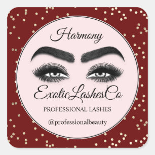 Pegatina Cuadrada Makeup Eyelash Cleaner Confetti Rosa Borgoña