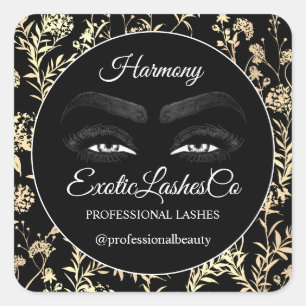 Pegatina Cuadrada Makeup Eyelash Cleaner Floral Gold Black White