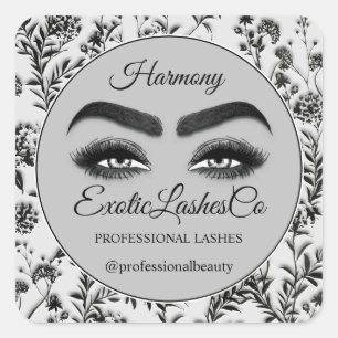 Pegatina Cuadrada Makeup Eyelash Cleaner Floral Gris negro