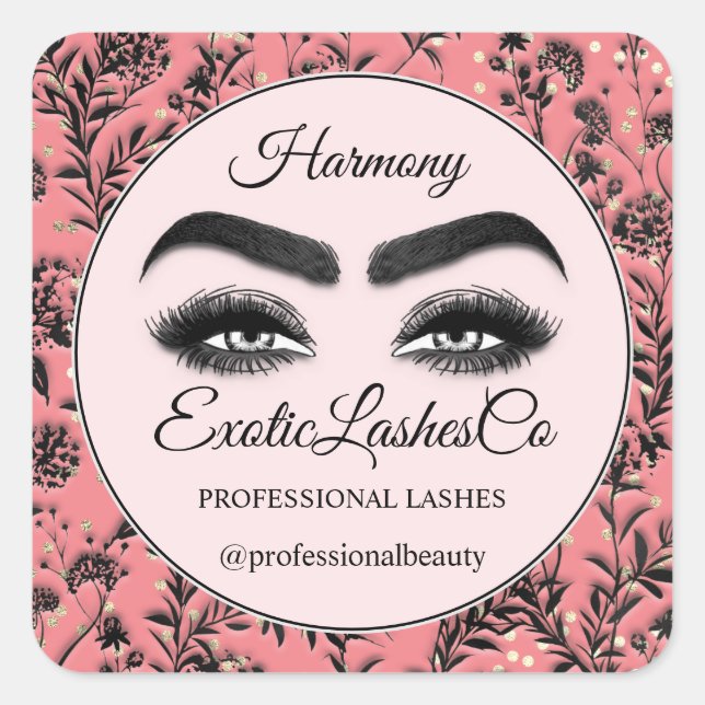 Pegatina Cuadrada Makeup Eyelash Cleaner Rosa Floral Rubor (Anverso)