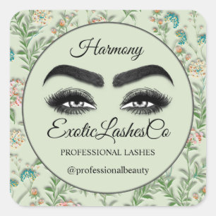 Pegatina Cuadrada Makeup Eyelash Empaque Limpiador Florals Green