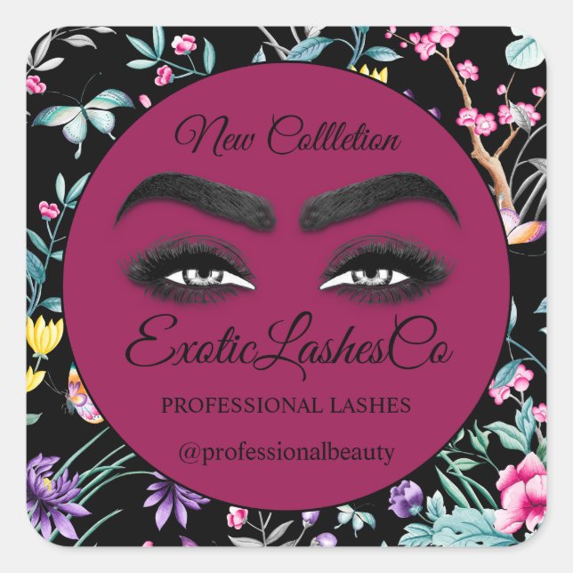 Pegatina Cuadrada Makeup Eyelash Empaquetado Limpiador Floral Gracia (Anverso)