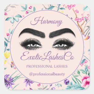 Pegatina Cuadrada Makeup Eyelash Empaquetador Limpiador Floral Púrpu