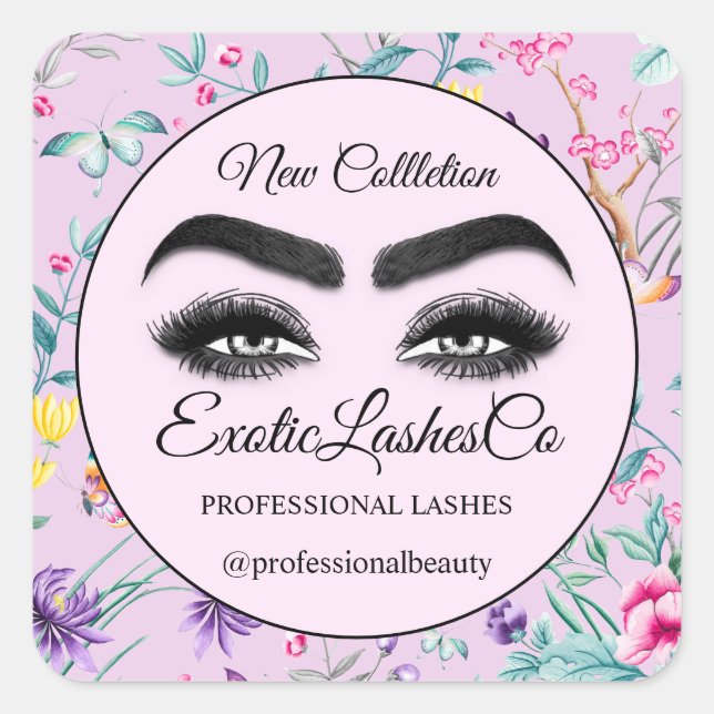 Pegatina Cuadrada Makeup Eyelash Empaquetador Limpiador Rosa Gracias (Anverso)