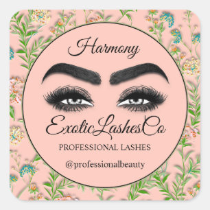 Pegatina Cuadrada Makeup Eyelash SPA Cleaner Floral Mint Green Peach