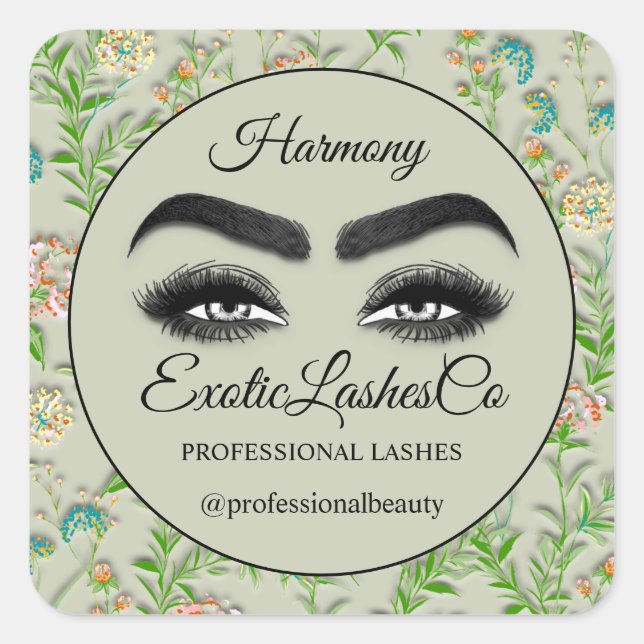 Pegatina Cuadrada Makeup Eyelash SPA Cleaner Mint Floral Green (Anverso)