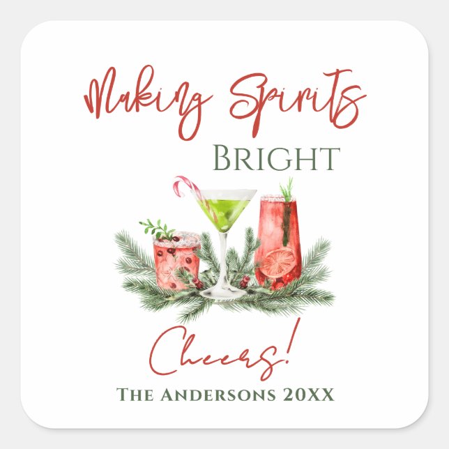 Pegatina Cuadrada Making Spirits Bright Personalized Christmas Cheer (Anverso)