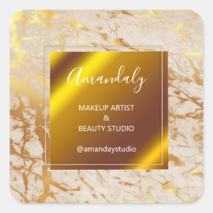 Pegatina Cuadrada Makup Beauty Shop Gracias Marble Frame Gold Vip