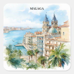 Pegatina Cuadrada Málaga Andalucía España Viaje