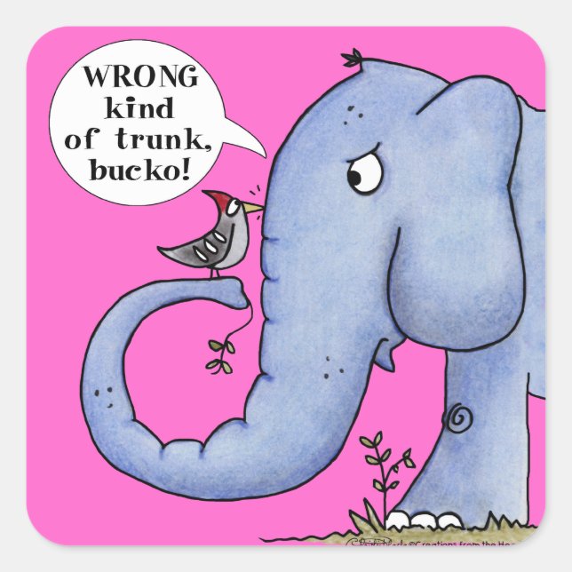 Pegatina Cuadrada Malentendidos con respecto al elefante y el pájaro (Anverso)