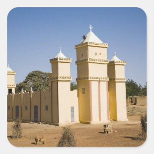 Pegatina Cuadrada Malí, Bamako. Mezquita, carretera Bamako-Djenne