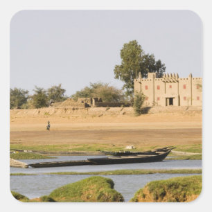Pegatina Cuadrada Malí, Djenne. Río Bani cerca de Djenne