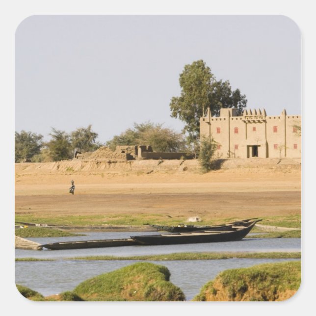 Pegatina Cuadrada Malí, Djenne. Río Bani cerca de Djenne (Anverso)