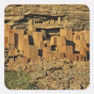 Pegatina Cuadrada MALI, tierras Dogon. Tellem maliense tradicional
