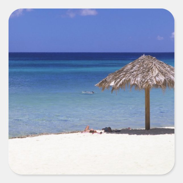 Pegatina Cuadrada Malmok Beach, Aruba, Antillas Neerlandesas (Anverso)