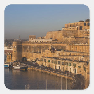 Pegatina Cuadrada Malta, Valletta, vista al puerto desde Baja Barrak