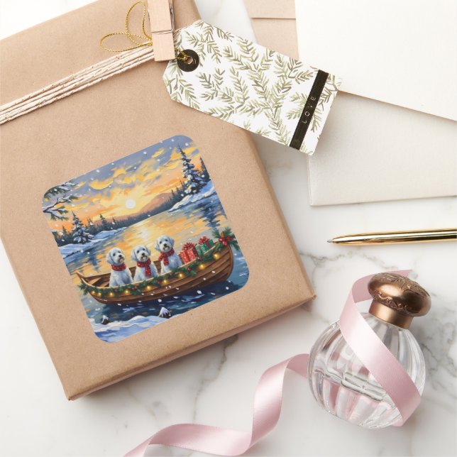 Pegatina Cuadrada Maltese Christmas Boat Holiday (Regalar)