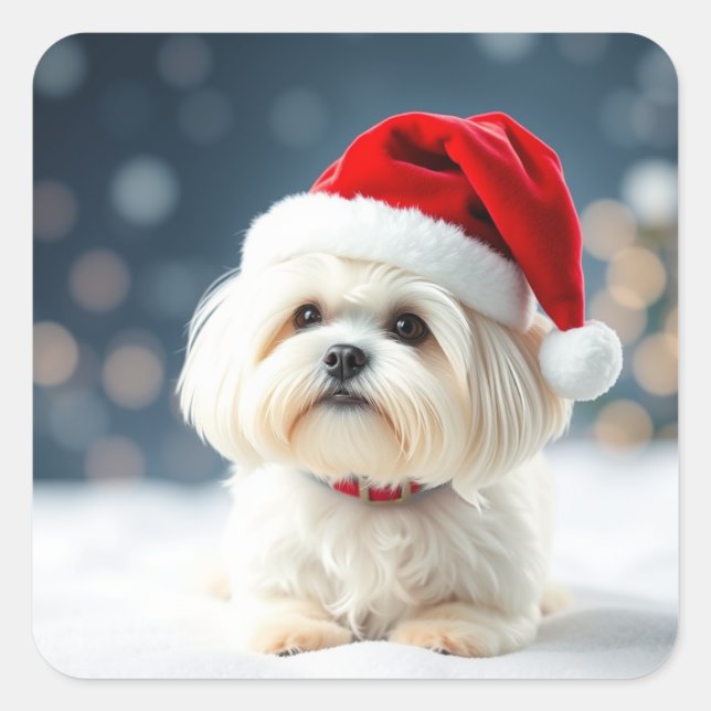 Pegatina Cuadrada Maltese Christmas Maltese Sticker (Anverso)