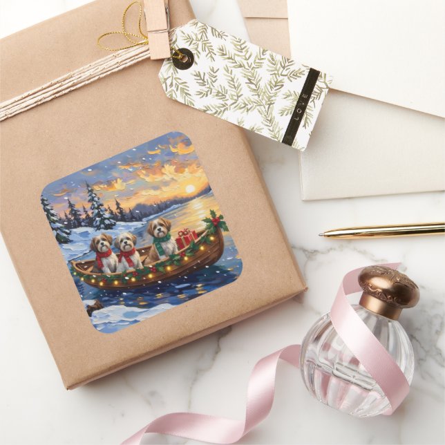 Pegatina Cuadrada Malti Tzu Christmas Boat Holiday (Regalar)