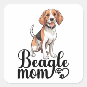 Pegatina Cuadrada Mamá Beagle Dibujo Animado Lindo Amante Perros Hue