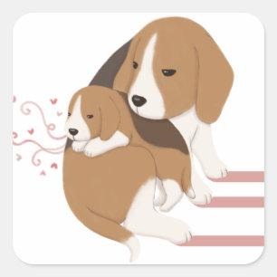 Pegatina Cuadrada Mamá Beagle y Ilustracion bebé