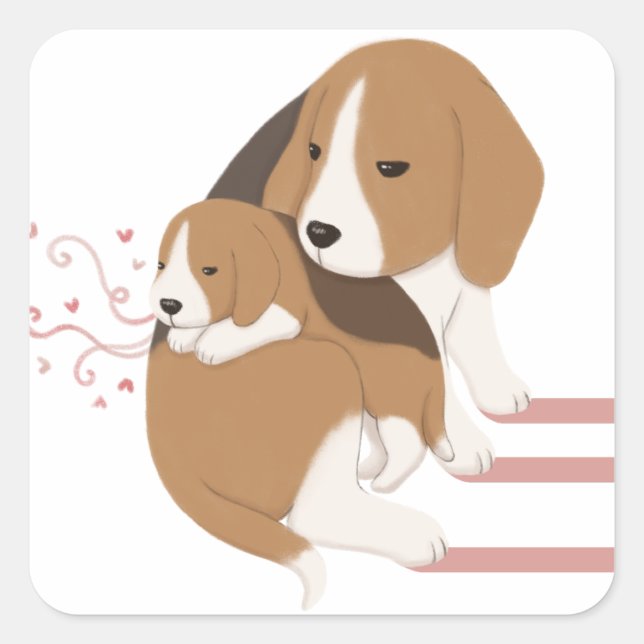 Pegatina Cuadrada Mamá Beagle y Ilustracion bebé (Anverso)