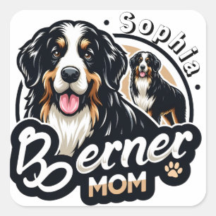 Pegatina Cuadrada Mamá Berner - Regalo de mamá de perro de montaña d