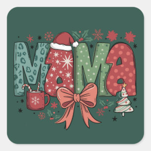 Pegatina Cuadrada Mama Claus Regalo Feliz Navidad Para Mama