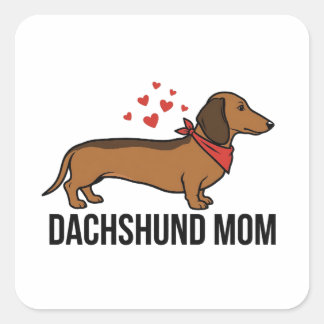 Pegatina Cuadrada Mamá Dachshund — Perro Salchicha con Bandana y Cor