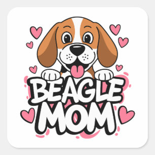 Pegatina Cuadrada Mamá de Beagle Adorable Amante de Perros Corazones