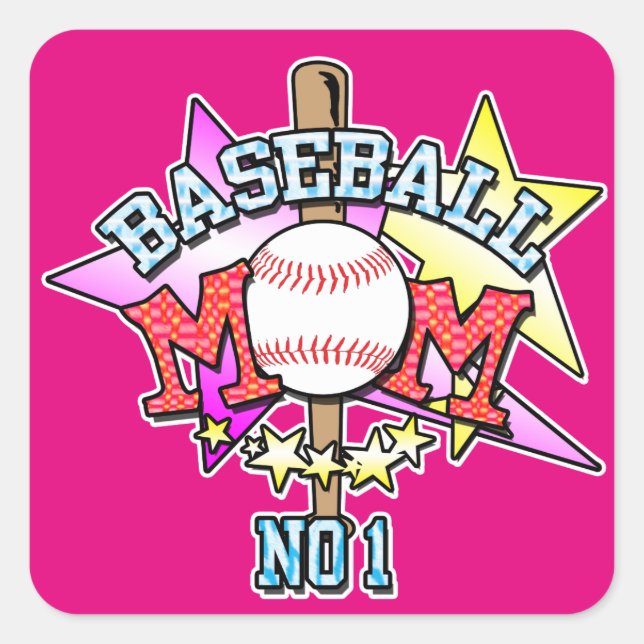 Pegatina Cuadrada Mamá de béisbol no 1 (Anverso)