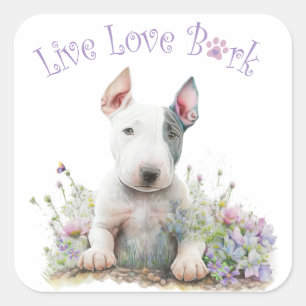 Pegatina Cuadrada Mamá de Bull Terrier Floral