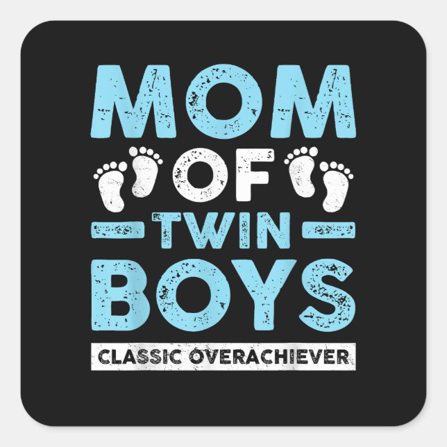 Pegatina Cuadrada Mamá De Dos Chicos Gemelos Clásicos Sobreviviente  (Anverso)