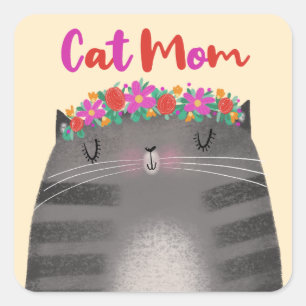 Pegatina Cuadrada Mamá de gato