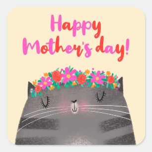 Pegatina Cuadrada Mamá de gato