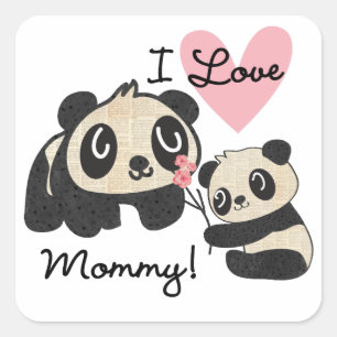 Pegatina Cuadrada Mamá del amor de las pandas I