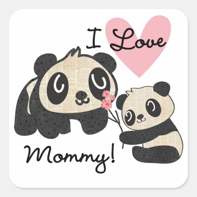 Pegatina Cuadrada Mamá del amor de las pandas I (Anverso)
