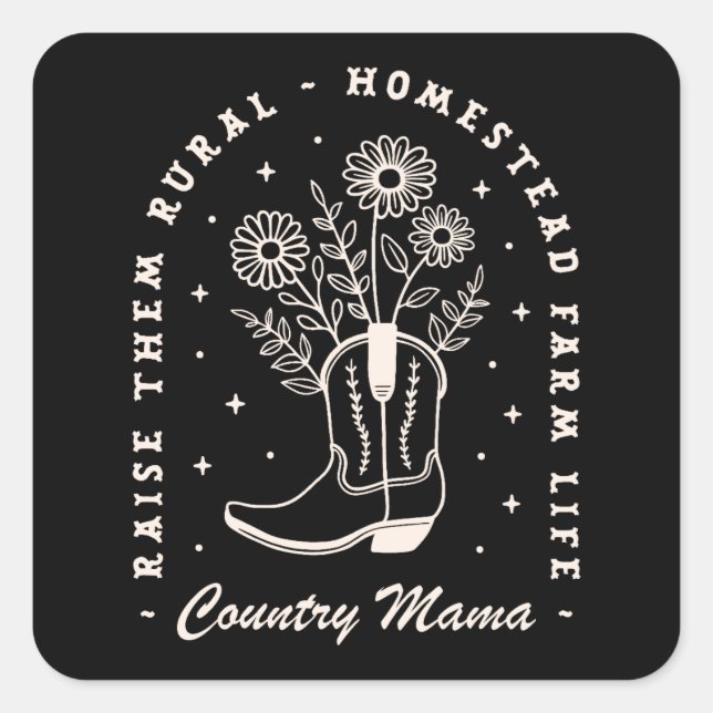 Pegatina Cuadrada Mamá del campo levanta a los niños de las zonas ru (Anverso)
