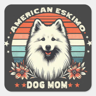 Pegatina Cuadrada Mamá del perro esquimal estadounidense en una serv