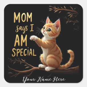 Pegatina Cuadrada Mamá dice que soy especial, divertida y desgarrado