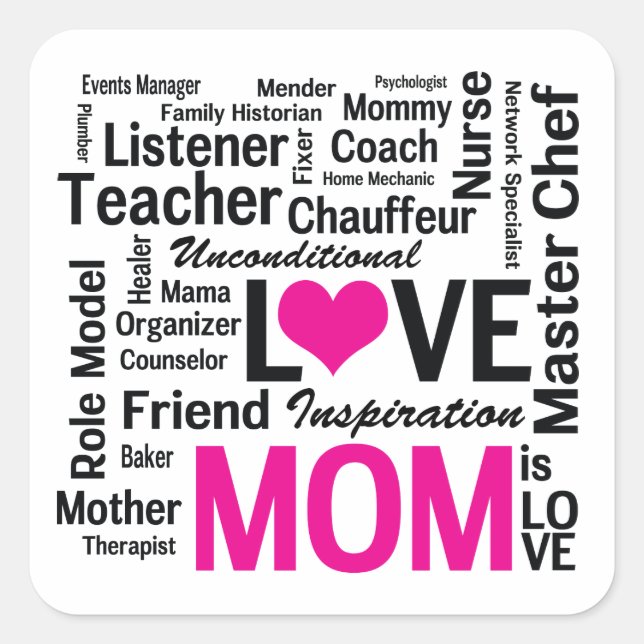 Pegatina Cuadrada Mamá es amor - Apreciación del Día de la Madre (Anverso)