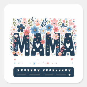 Pegatina Cuadrada Mama Floral Heart – Boho Chic Mom Design
