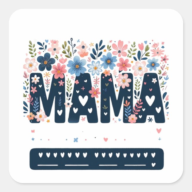 Pegatina Cuadrada Mama Floral Heart – Boho Chic Mom Design (Anverso)