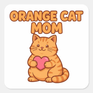 Pegatina Cuadrada Mamá Gato Naranja — Gordo Gato Atigrado Naranja co