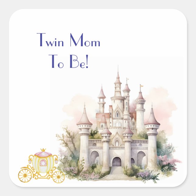 Pegatina Cuadrada Mamá gemela será castillo (Anverso)