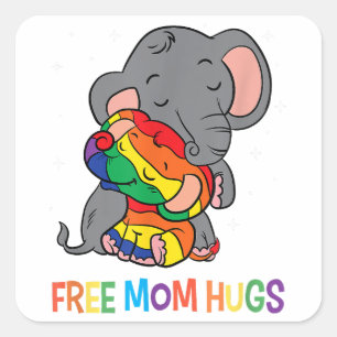 Pegatina Cuadrada Mamá libre abraza a la madre LGBT: Elefante del ar