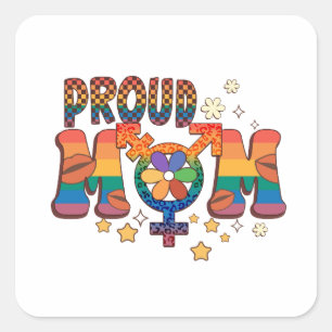 Pegatina Cuadrada Mamá orgullosa; arcoiris; apoyo LGBTQ