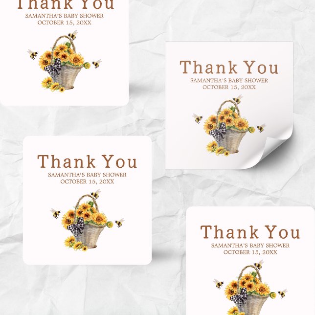 Pegatina Cuadrada Mamá para comprar Baby Shower (Mommy to Bee Sunflower Baby Shower Sticker)