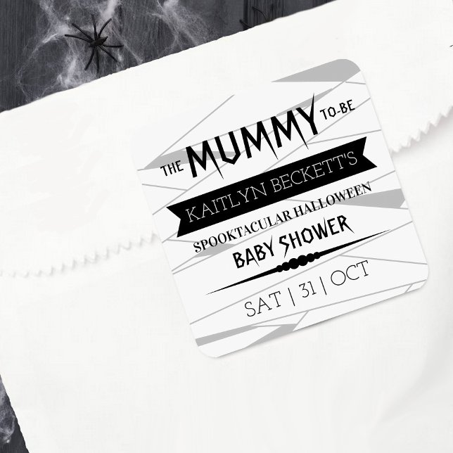Pegatina Cuadrada Mamá para ser | Baby Shower de Halloween (Subido por el creador)