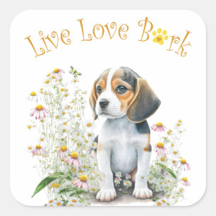 Pegatina Cuadrada Mamá Perro Beagle Floral